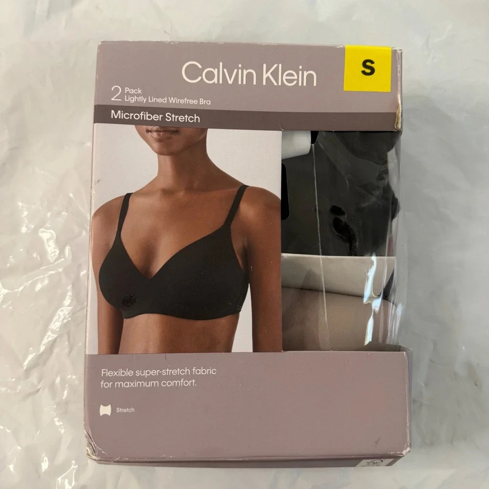 Calvin Klein 2 Pack Microfiber Stretch Lightly Lined Wirefree Bra Black Fresh S